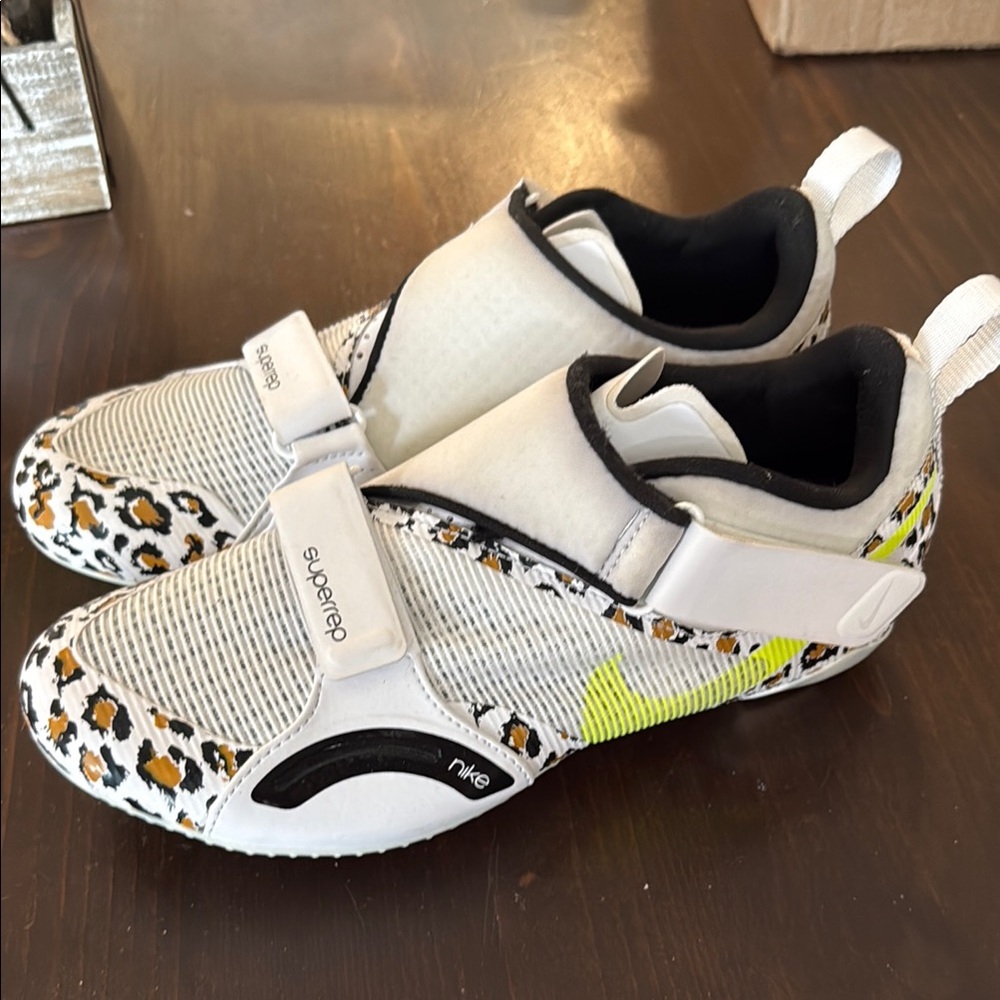 Nike White and Yellow Leopard Cycling Shoes